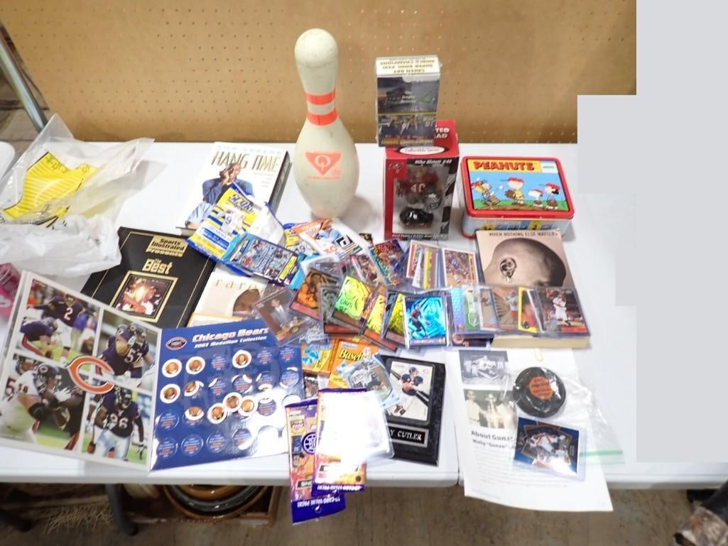 Misc. Lot including Bowling Pin, Sports Cards, Chicago Bears, Peanuts Lunch Box, Misc. Sports, etc. (1 of 9)