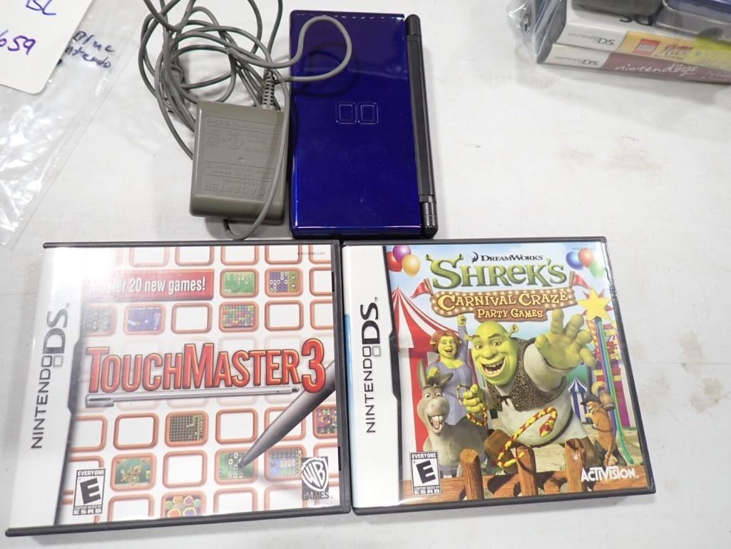 Cobalt Blue and Black Nintendo Gameboy DS Lite with cord, Touch Master 3, Shrek's Carnival Craze Par (1 of 1)