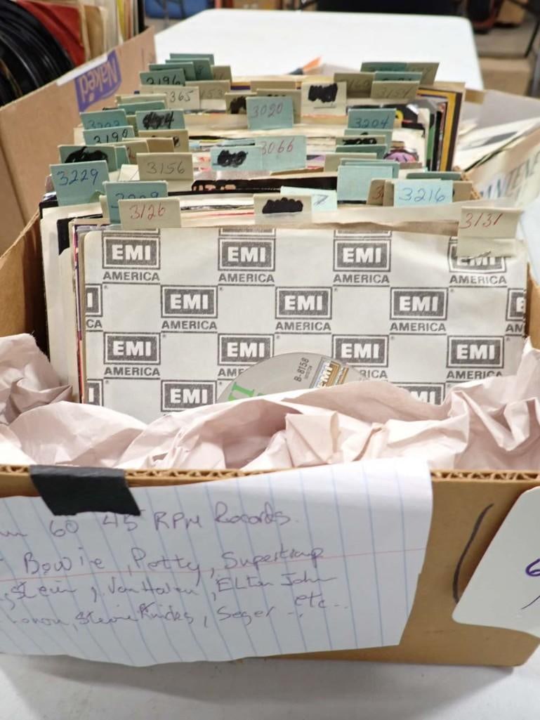 Over 60  45 RPM Vinyl Records incl Bowie, Petty, Supertramp, Springsteen, Van Halen, (1 of 7)