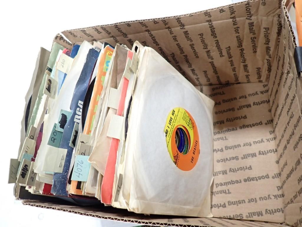 Over 50 45 RPM Vinyl Records incl Iron Butterfly, Cyndi Lauper, Michael Jackson, The Beatles, Beac (1 of 6)