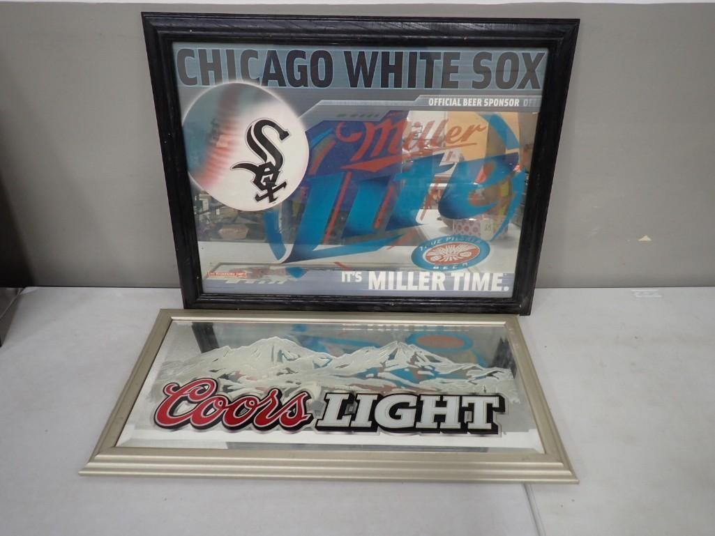 Pair of Bar Mirrors / Signs - Chicago White Sox Miller Lite and Coors Light (1 of 3)