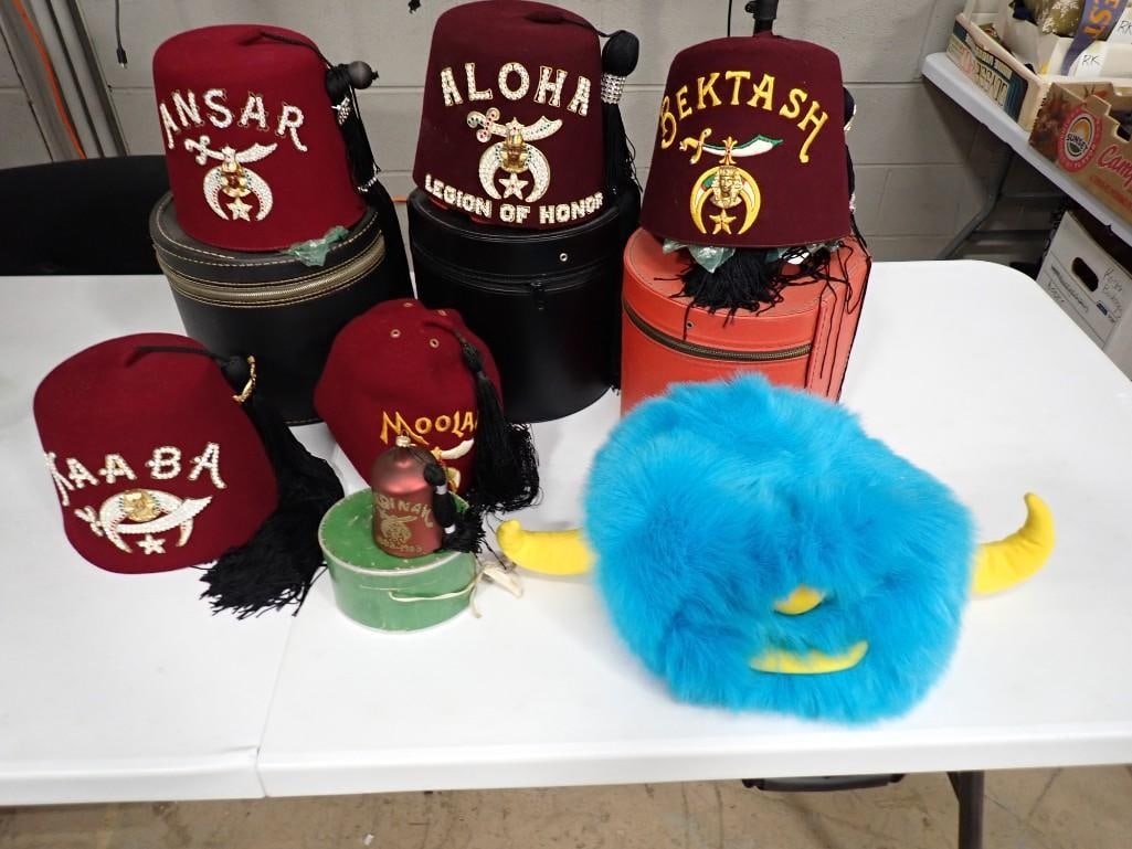 Lot of Fez Hats and Hat Boxes plus a Hanna Barbara Fred Flintstone Water Buffalo Lodge Grand Poobah (1 of 12)