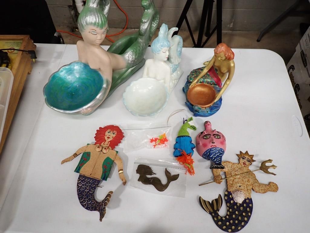 Mermaid Lot incl Ashtrays or Trinket Dishes, Wall Decor, Etc: Mermaid Lot incl Ashtrays or Trinket Dishes, Wall Decor, Etc