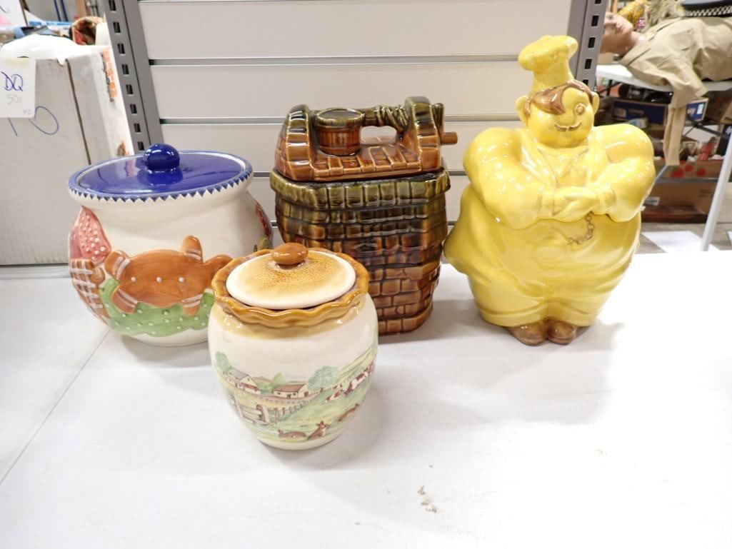4 Cookie Jars incl McCoy Wishing Well Wish I had a Cookie, Gingerbread Man, Bunnies, Chef (1 of 13)