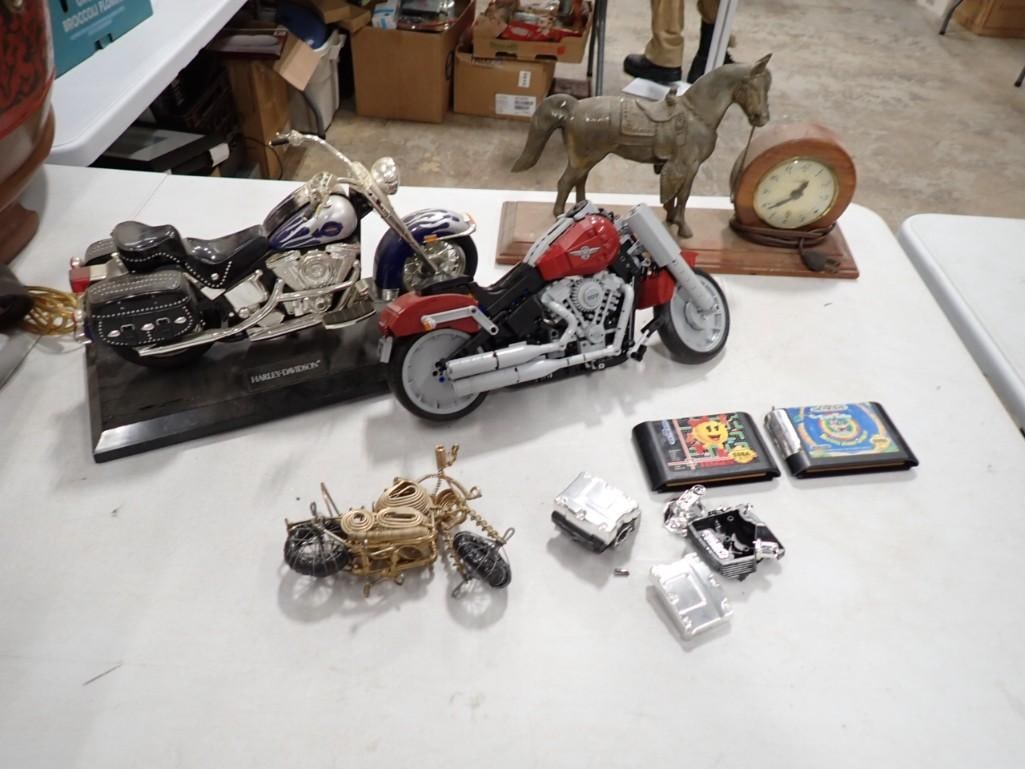 Misc Lot incl Harley Davidson Motorcycle Phone, Partial Lego Harley Davidson, Horse Clock, Sega (1 of 12)