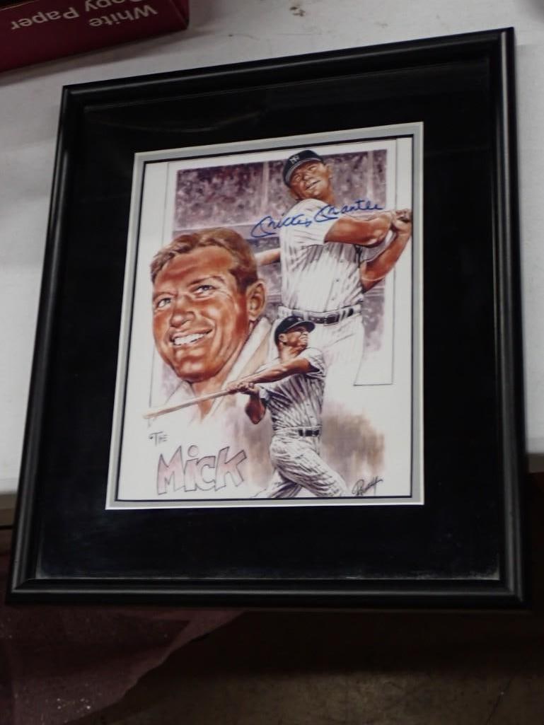 Mickey Mantle Autographed Print with COA 13" x 15" Framed (1 of 5)