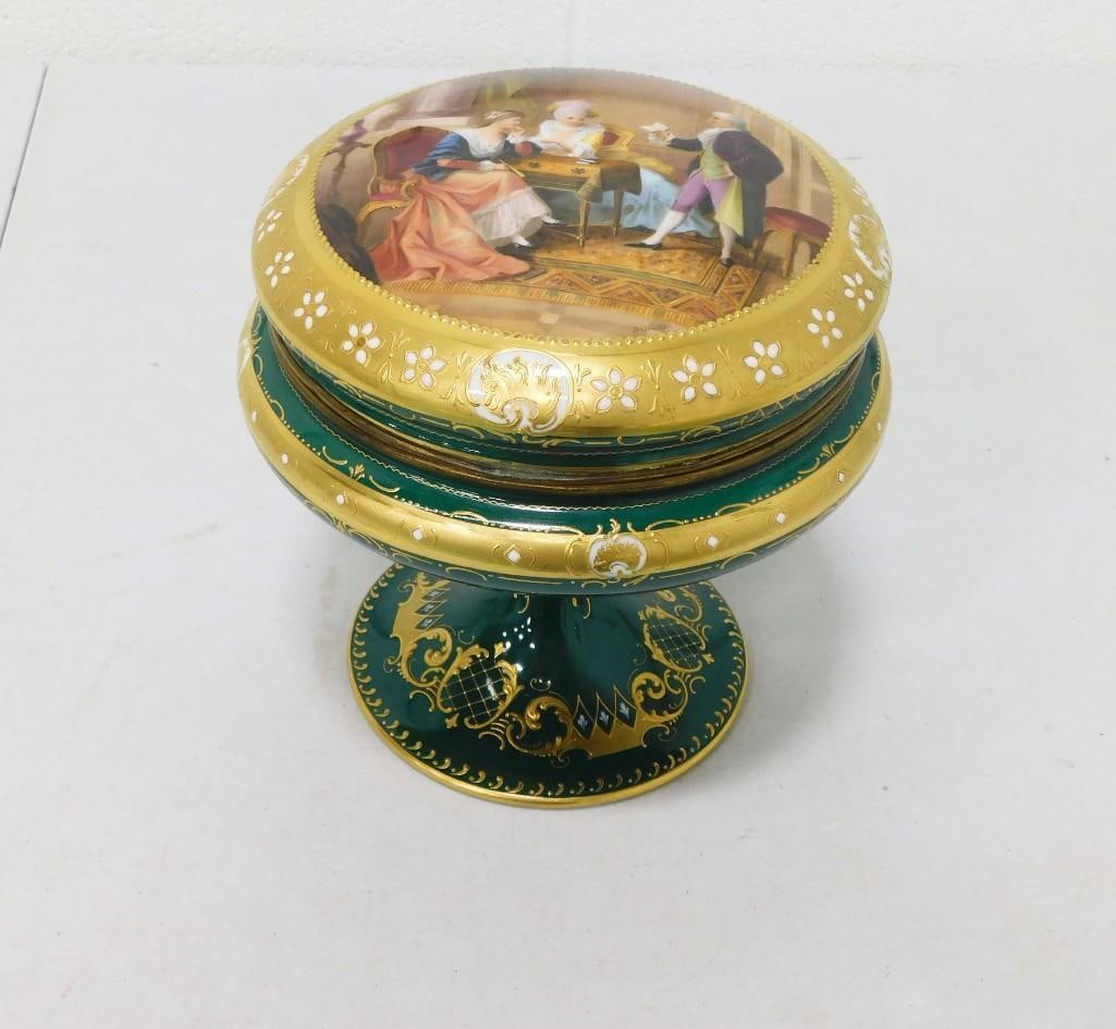 Royal Vienna Hand Painted Footed Compote with Bronze, Hand Signed Schaler (1 of 15)