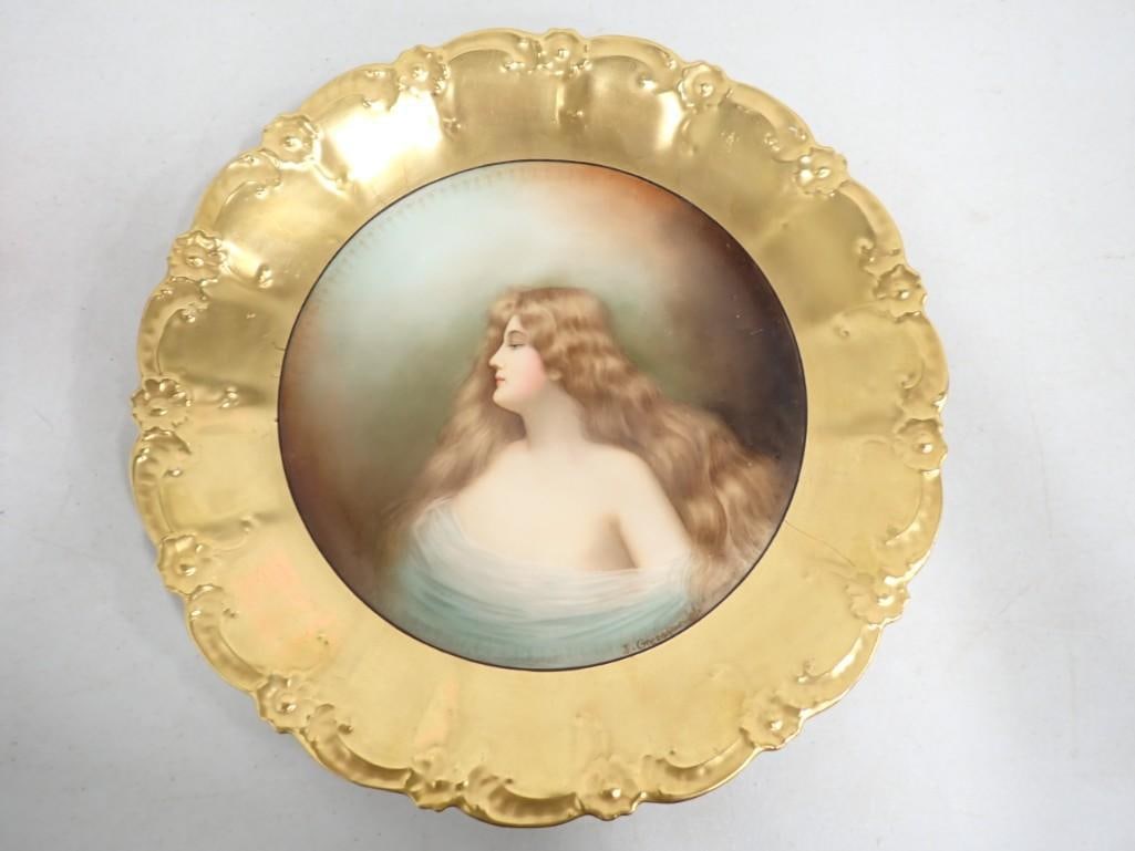 Limoges Portrait Plate, Artist Signed , 12" (1 of 6)