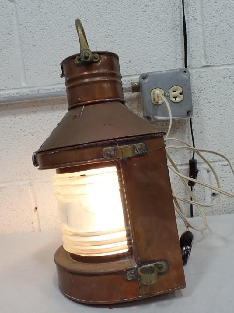 Vintage Copper Electrified Ship's Lantern 16" .  Works Masthead No W1922 (1 of 6)