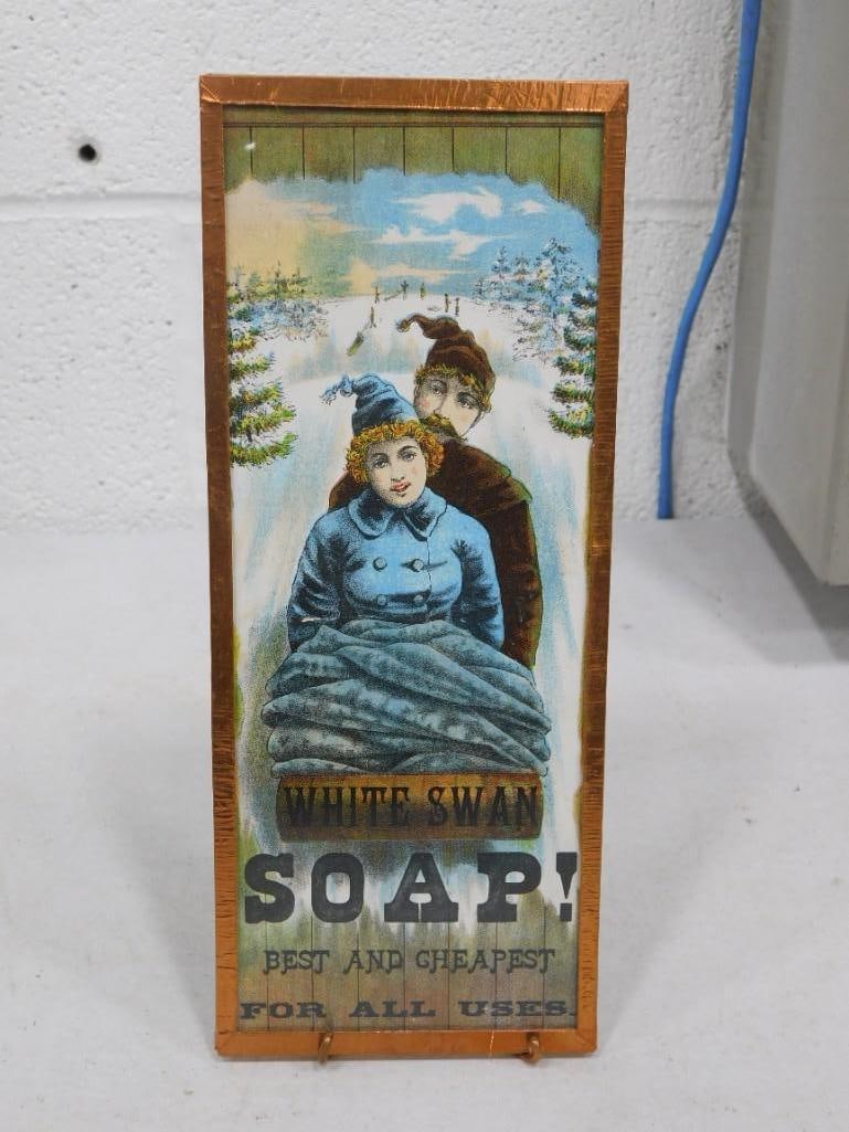 White Swan Soap Advertising Double Sided Glass 3.5" x 8.5": White Swan Soap Advertising Double Sided Glass 3.5" x 8.5"