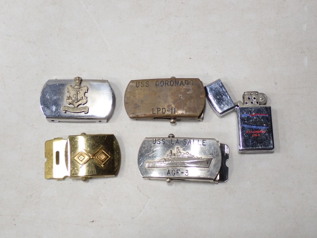 Military Belt Buckles, Zippo Lighter USS LaSalle, Coronado (1 of 12)