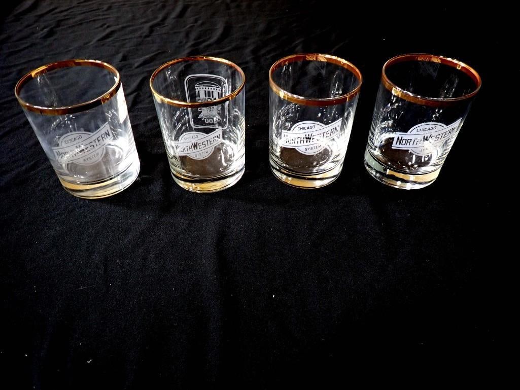 4 NOS Chicago Northwestern Railroad Drinking Glasses or Tumblers: 4 New Old Stock Chicago Northwestern Railroad Drinking Glasses or Tumblers