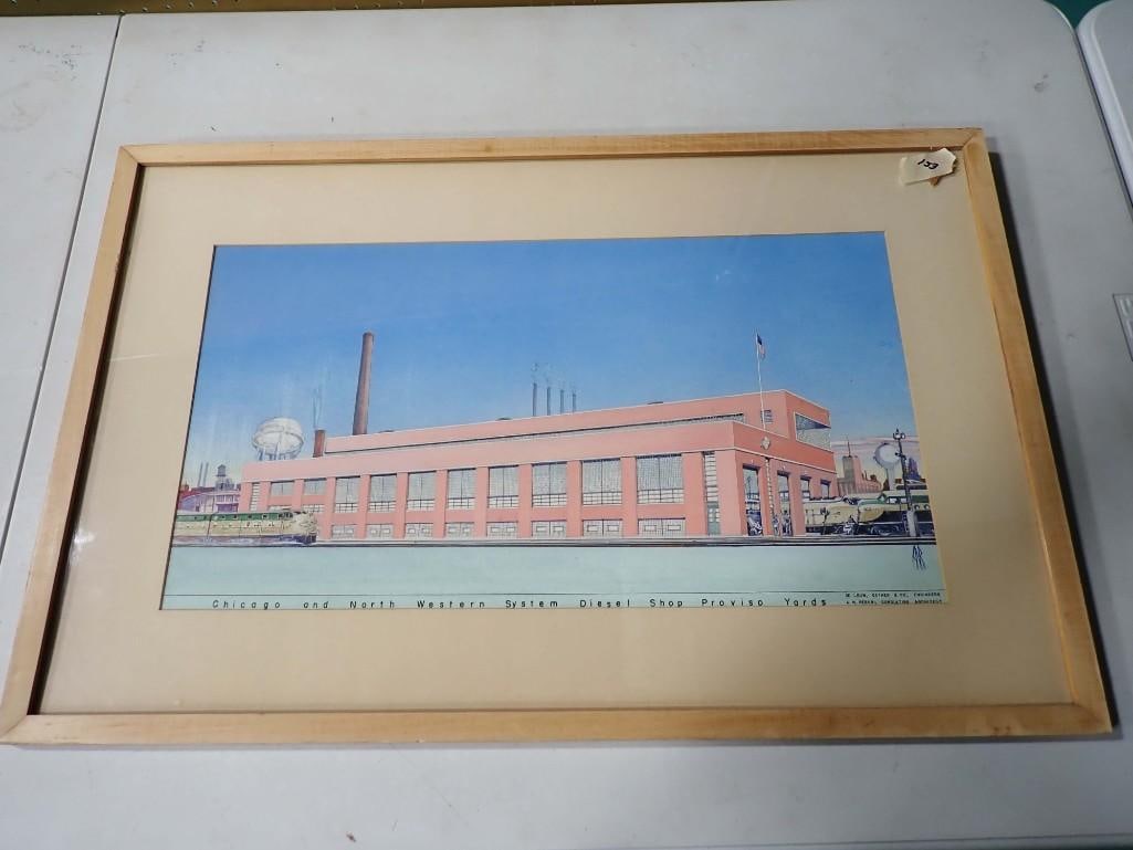 Chicago Northwestern Water Color Painting Diesel Yard Train Original Water Color 19" x 29": Chicago Northwestern Water Color Painting Diesel Yard Train Original Water Color 19" x 29"