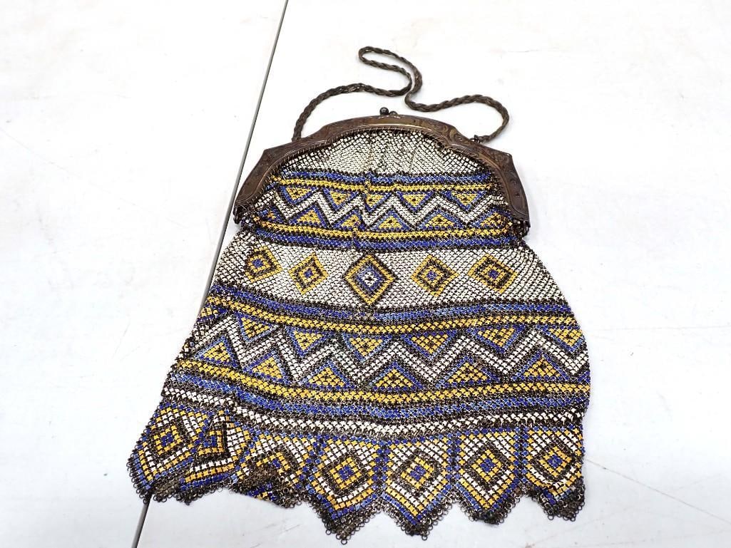 Antique Victorian Metal Multi Color Mesh Purse Approx 7" x 12" (1 of 5)