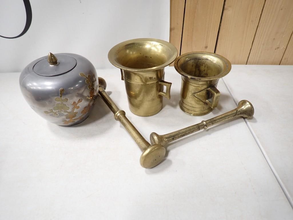 Solid Brass Mortar and Pestles, Asian Style Metal Vase or urn (1 of 9)