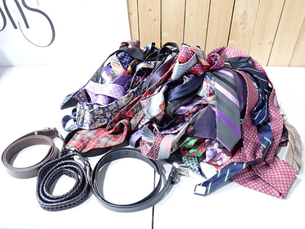Asst Neckties and Belts incl Vintage and New: Lot of Assorted Neckties and Belts incl Vintage and New