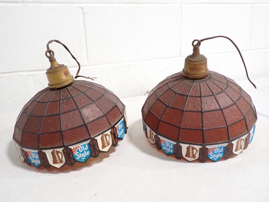 2 Vintage Old Style Beer 10" Hanging Bar Light Fixtures or Advertising Lamps (1 of 7)