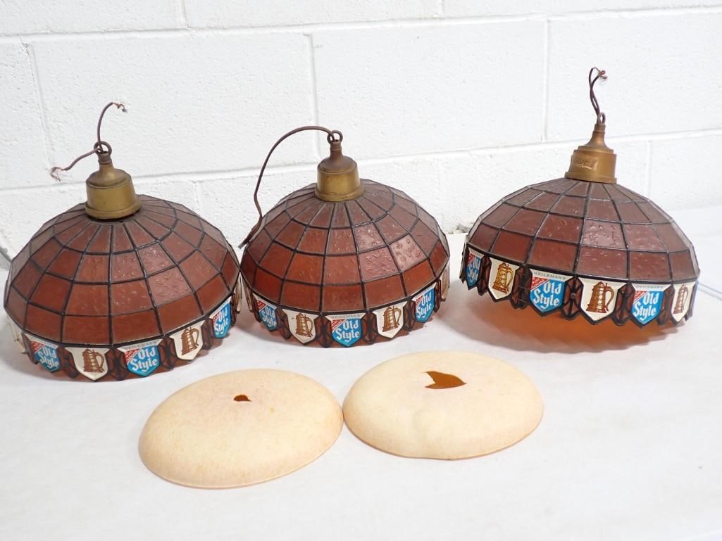 3 Vintage Old Style Beer 10" Hanging Bar Light Fixtures or Advertising Lamps (1 of 6)