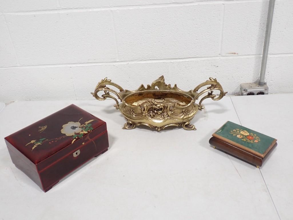 Art Nouveau Brass Planter & 2 Music / Jewelry Boxes Italian and Asian Style (1 of 19)