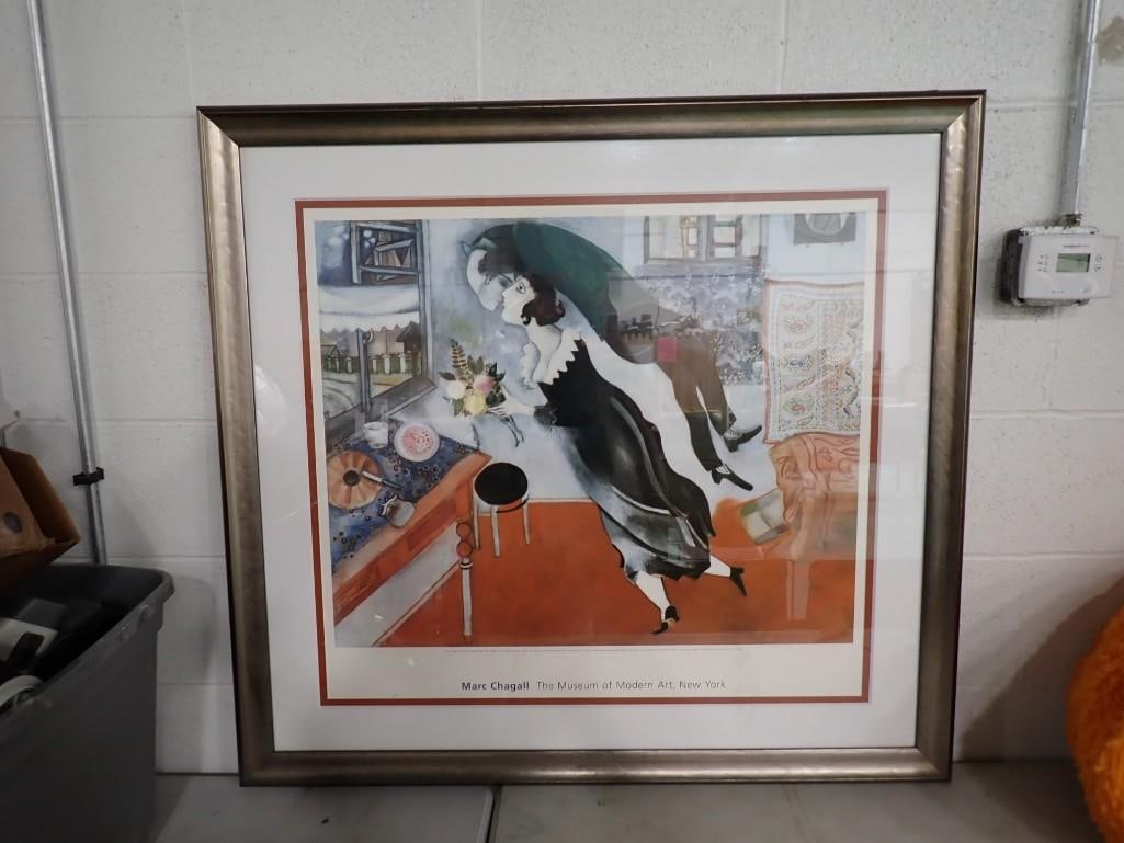Framed Museum Print Marc Chagall "The Birthday" Measures roughly 42x39" (1 of 7)