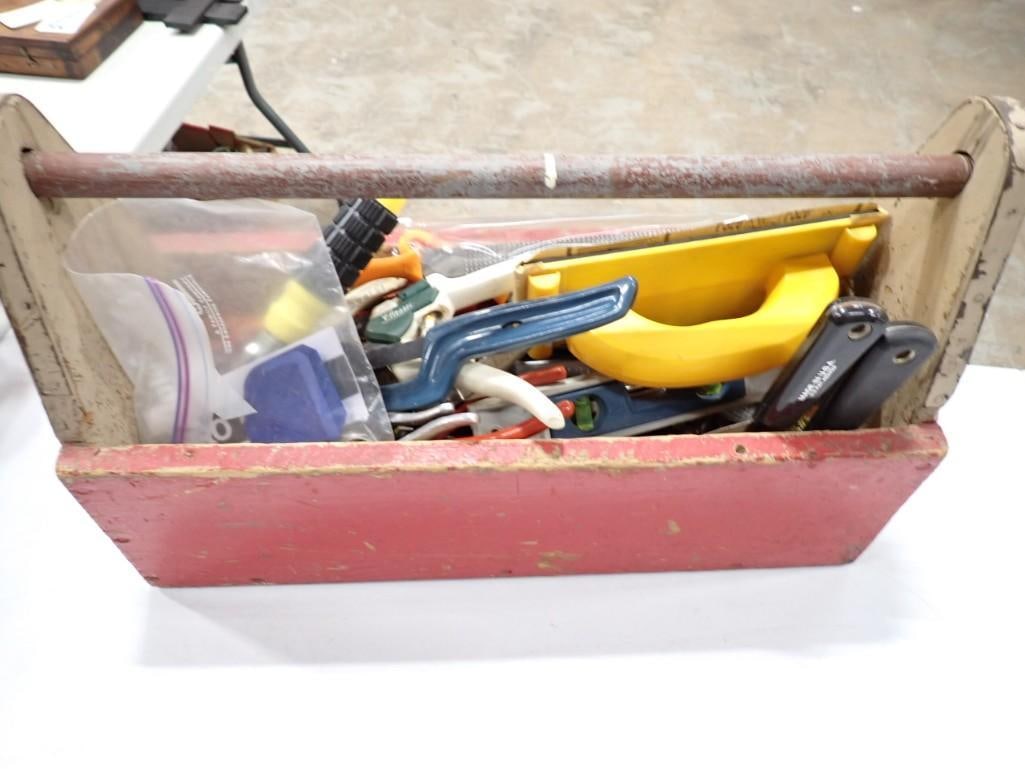 Wooden Tool box full of assorted tools / etc. (1 of 4)