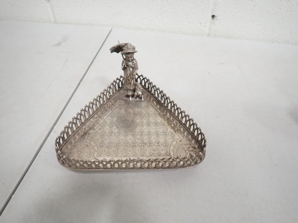 James Tufts Silverplate Card Holder Girl with Dog - Missing an edge bead (1 of 10)