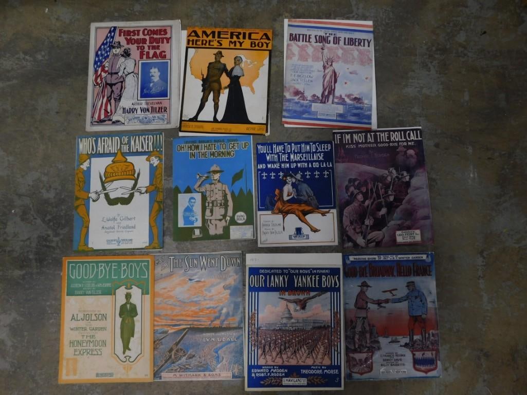 Lot of 11 Antique WWI Sheet Music from 1917 incl Rare Version of "Who's Afraid of the Kaiser" (1 of 5)