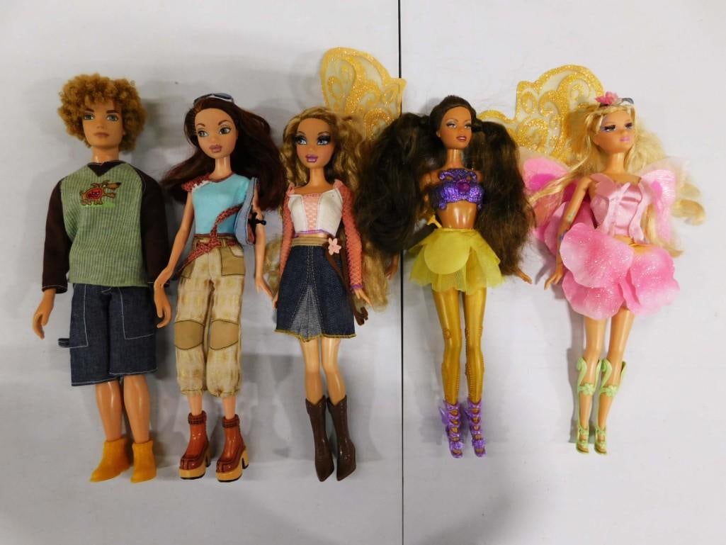 5 Barbie My Scene Masquerade & Fairytopia Kindlee, Elina Dolls Lot: Includes My Scene Masquerade Madness Barbie, Chelsea, Bryant boy dolls. Barbie Fairytopia Kindlee AA & Elina Wonder Fairy dolls lot. Elina's wings light up. Clean, includes items shown.