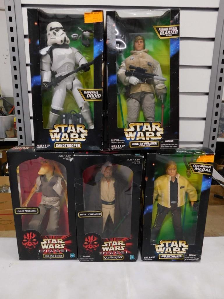 5 Star Wars Action Figures in Original Boxes incl Luke Skywalker with Firing Rebel Blaster, (1 of 8)
