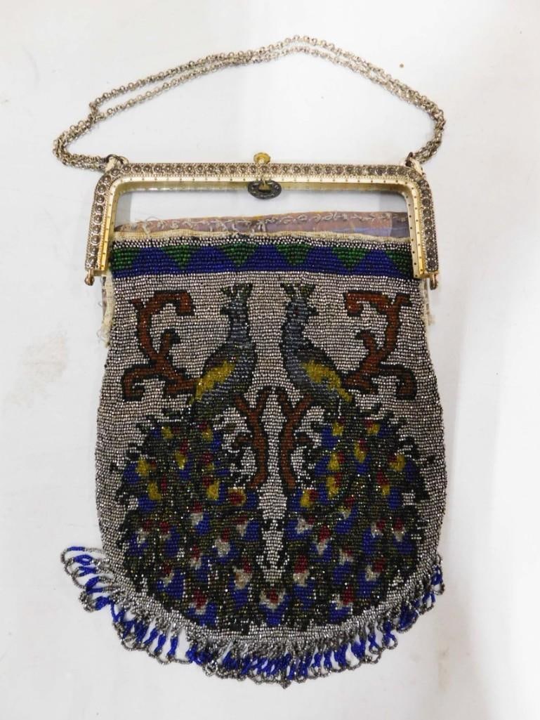 Antique Beaded Purse: Antique Beaded Purse Condition: has damage. Frame is detached, inside fabric has damage, tears, etc. Please see all pictures