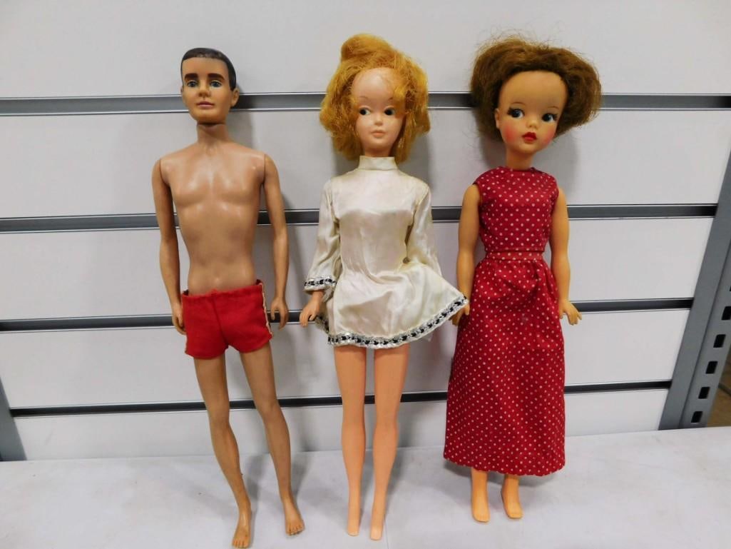 Vtg 1961 Ken Brunette Flocked Hair - Missing Flocking, Ideal 1960s Tammy Brunette: Vintage 1961 Ken Brunette Flocked Hair - Missing the flocking, Original Swim Trunks. Ideal 1960s Tammy Brunette with haircut, 1960s Barbie Clone