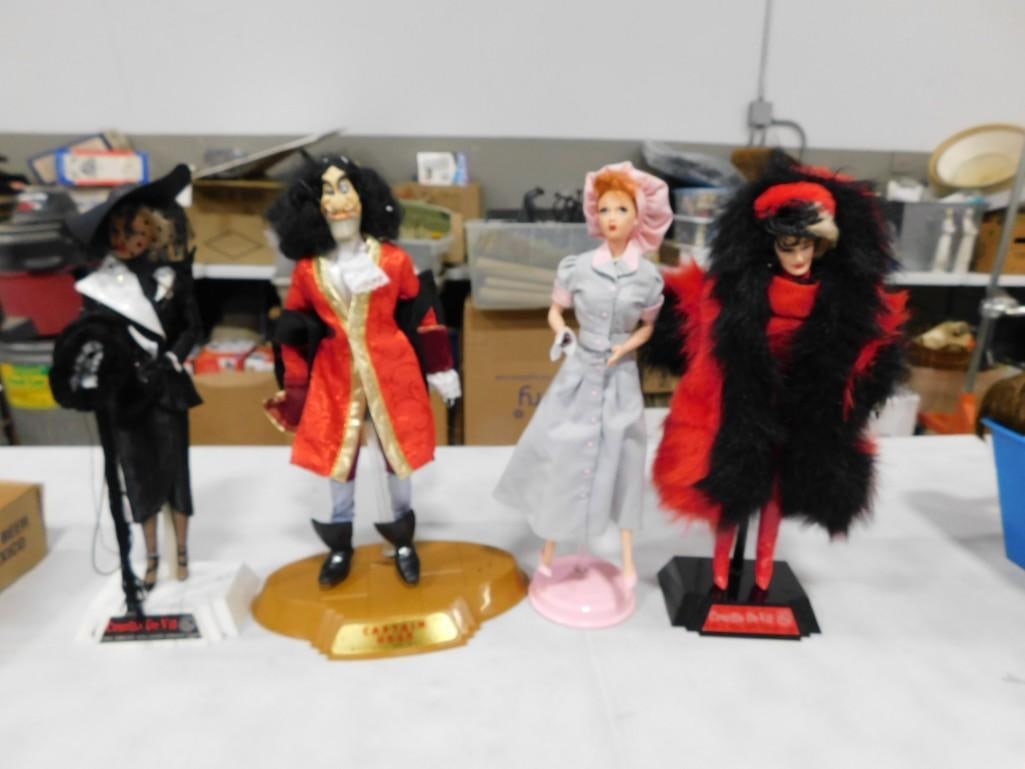 Barbie Lucy Ball, 101 Dalmatians Cruella, Peter Pan Capt Hook Dolls Lot (1 of 5)