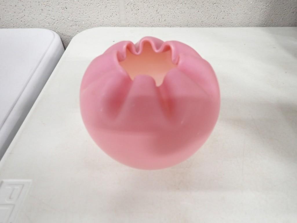 Fenton Art Glass Victorian Crimped Pink Satin Vase: Fenton Art Glass Victorian Crimped Pink Satin Vase