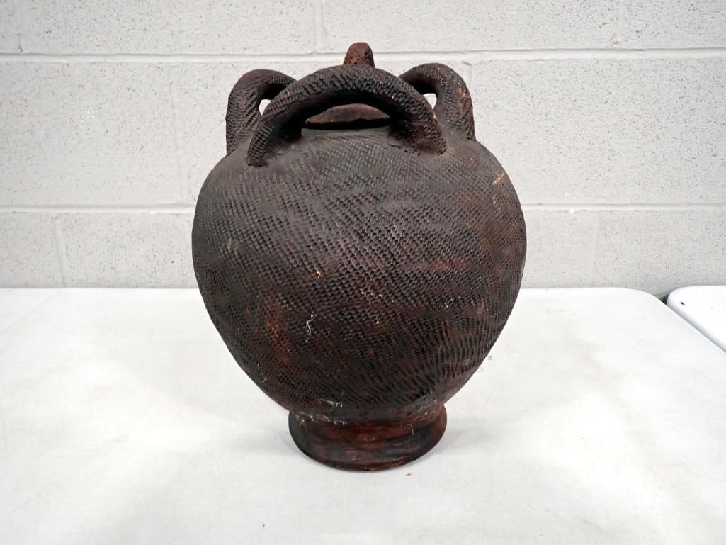 A Pair of 3 Handled Art Pottery vases / urns with lids (1 of 7)