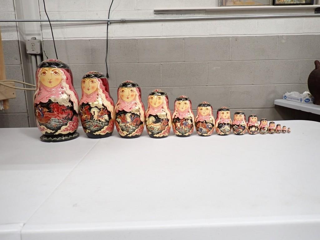 Set of 15 Hand Painted Russian Nesting Dolls Mockba Artist Signed (1 of 11)