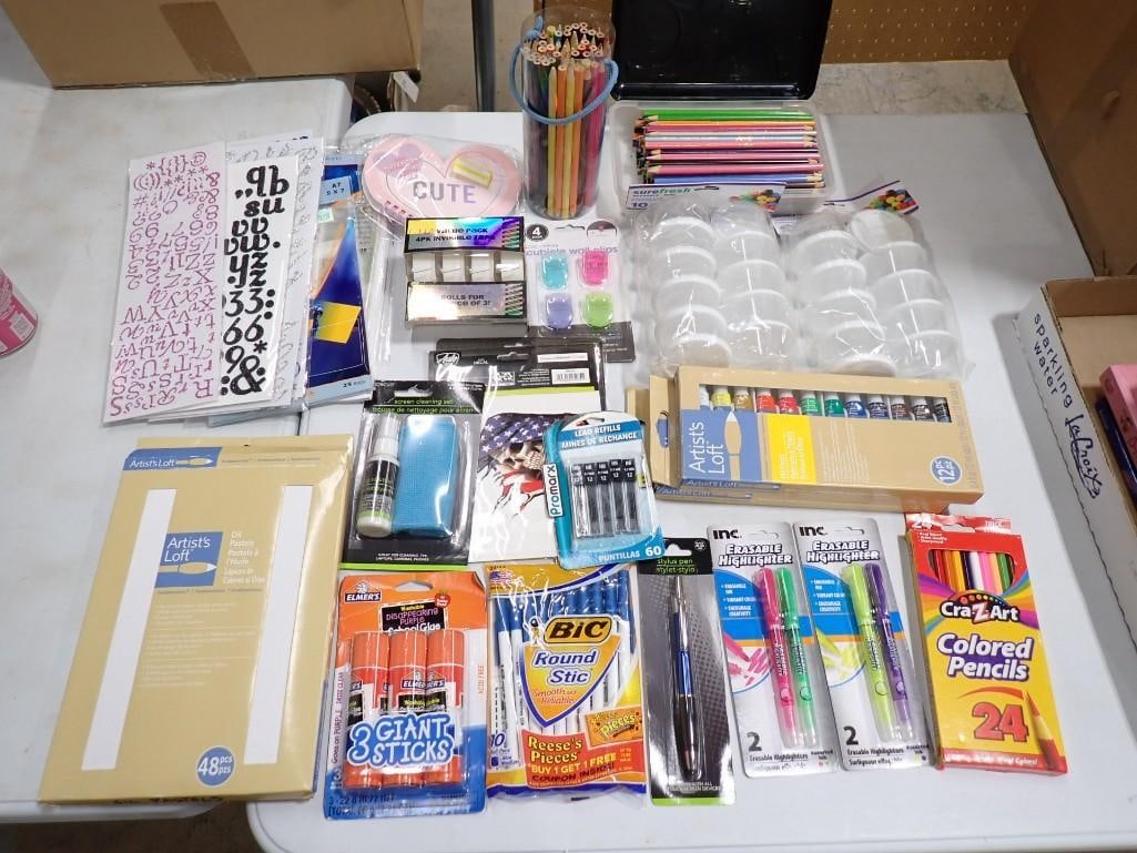 Lot of Office and Art Supplies incl Colored Pencils, Paints, Pens, Highlighters, etc: Lot of Office and Art Supplies incl Colored Pencils, Paints, Pens, Highlighters, etc