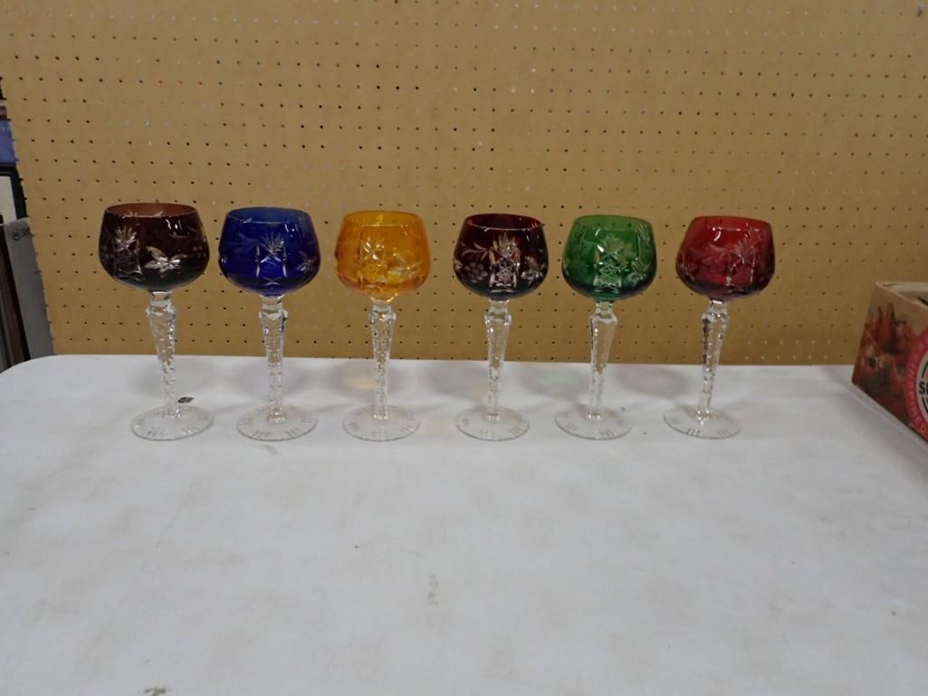 6 Cut to Clear Glass Stemware Glasses Asst Colors (1 of 5)