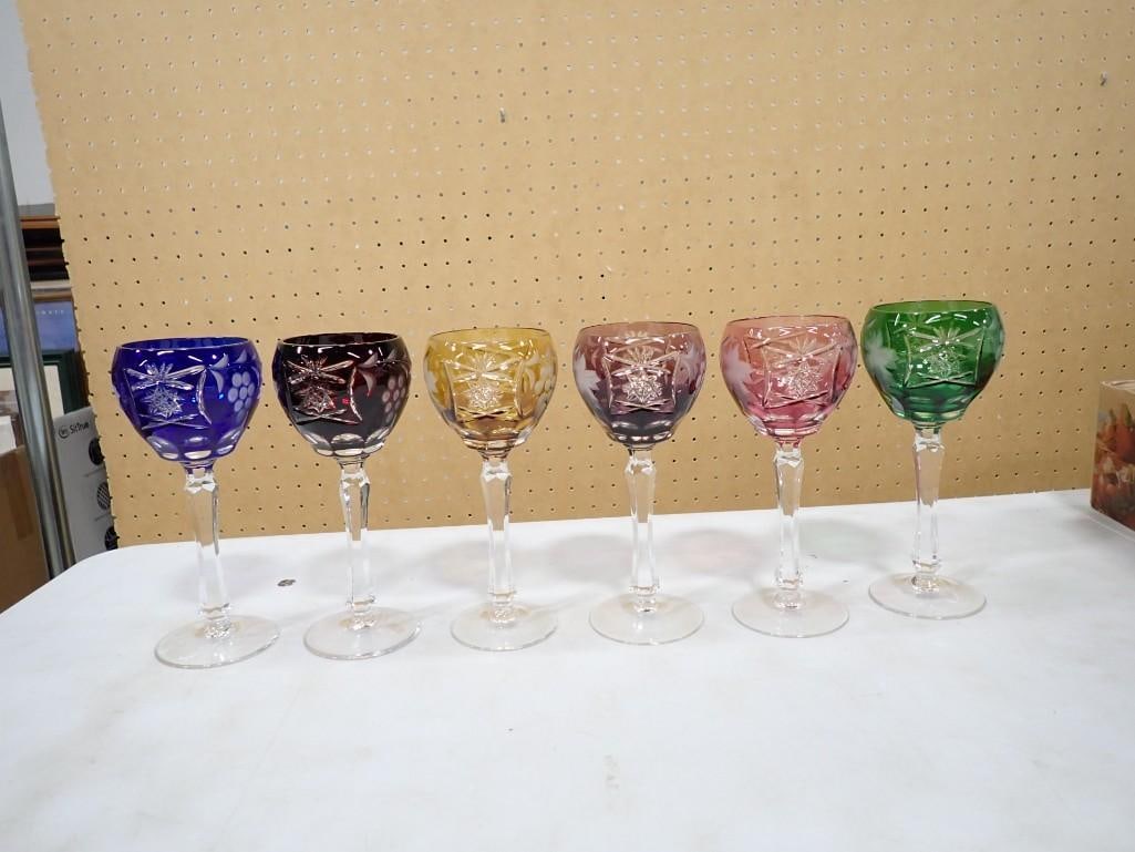 6 Cut to Clear Glass Stemware Glasses Asst Colors (1 of 7)