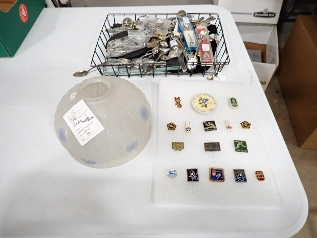 Collector Pins / Spoons Lot and Glass Lamp Shade including Vintage Olympics, etc. (1 of 10)