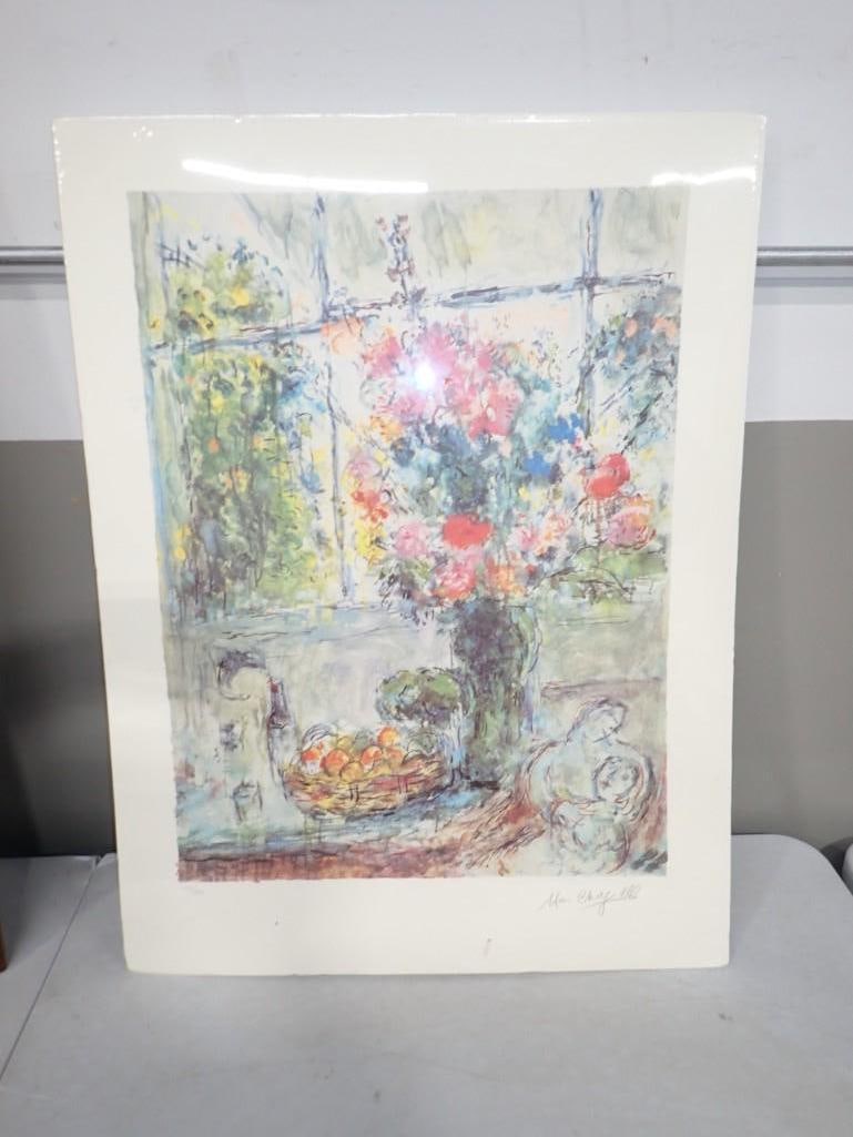 Marc Chagall Print 110/500 Signed in Plate "Window Bouquet" 25" x 33" (1 of 4)