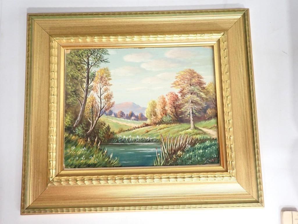 Original Painting on Board Signed W.E. Landscape Scene 13" x 15" (1 of 3)