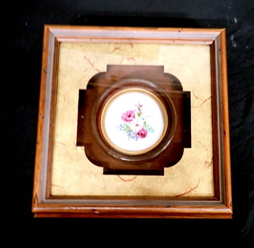 Painting with Floral Design Framed in a Shadowbox 10" x 10": Painting with Floral Design Framed in a Shadowbox 10" x 10"