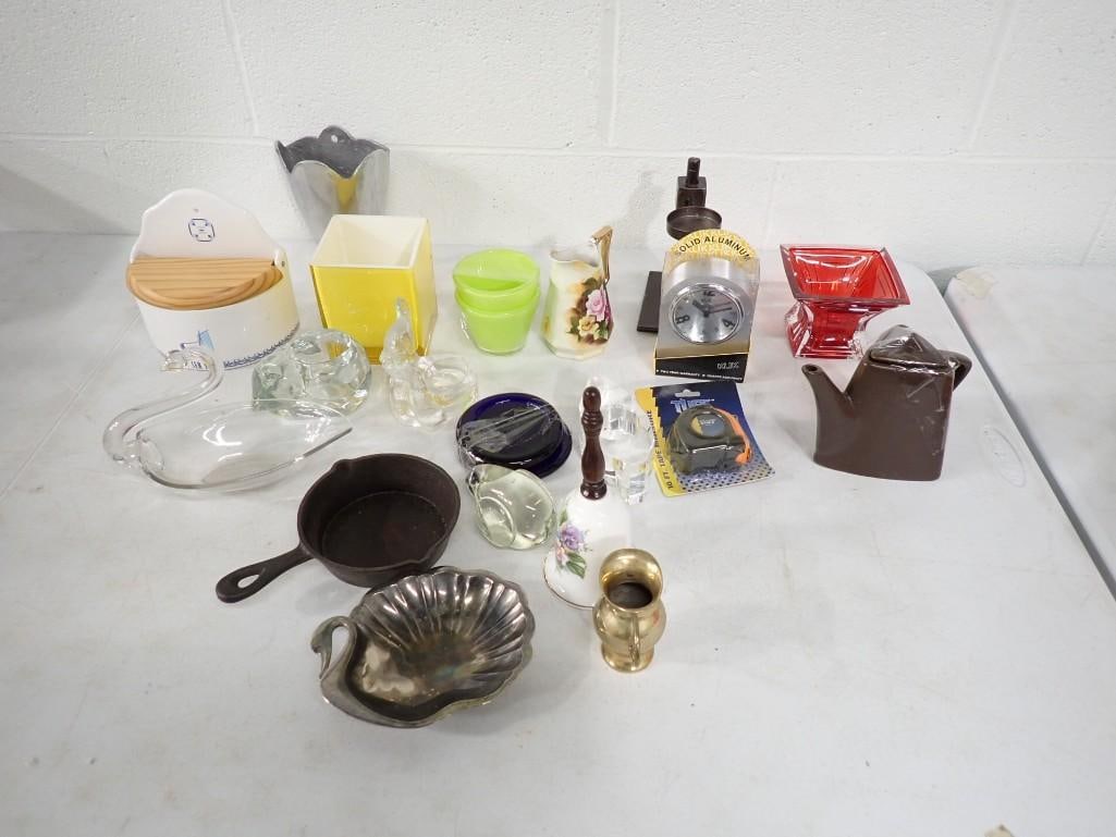 Misc Lot incl Glass paperweight, Silverplate, Cast Iron, Home Decor, Clock, etc (1 of 11)
