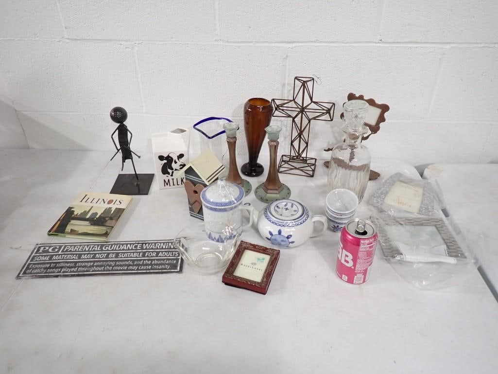 Vintage and Newer Household Items 20+ incl Decanter, Teapot, Candle Holder, Glass Vases, etc (1 of 11)