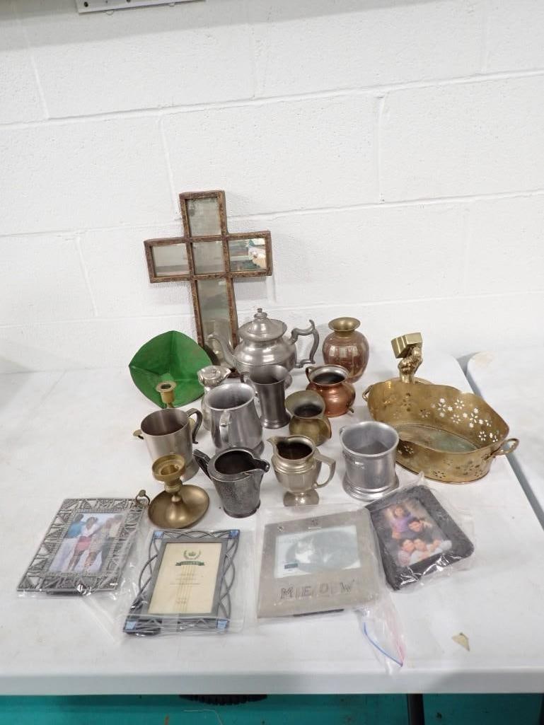 Lot of Home Items incl Metal Cups, Mugs, Frames, Bowls, Figures, Brass Candle Holders (1 of 14)