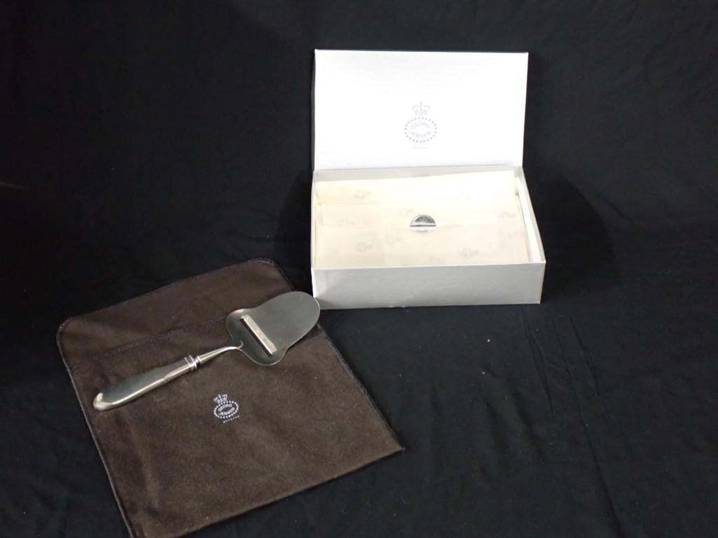 A Georg Jensen Stainless Steel Cheese Plane / Slicer; Mitra Pattern with Dustbag and Box (1 of 10)