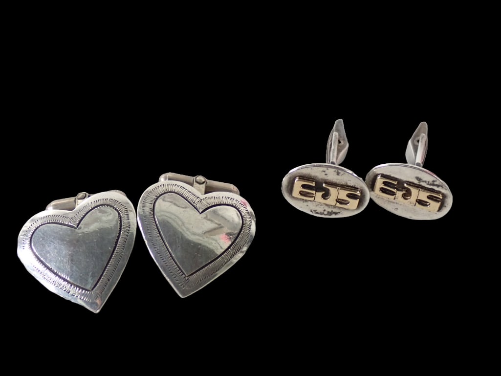 Two Pairs of Cuff Links incl Leonore Doskow (1911-2008) Sterling Silver and 14K Gold Monogram Cuff (1 of 7)