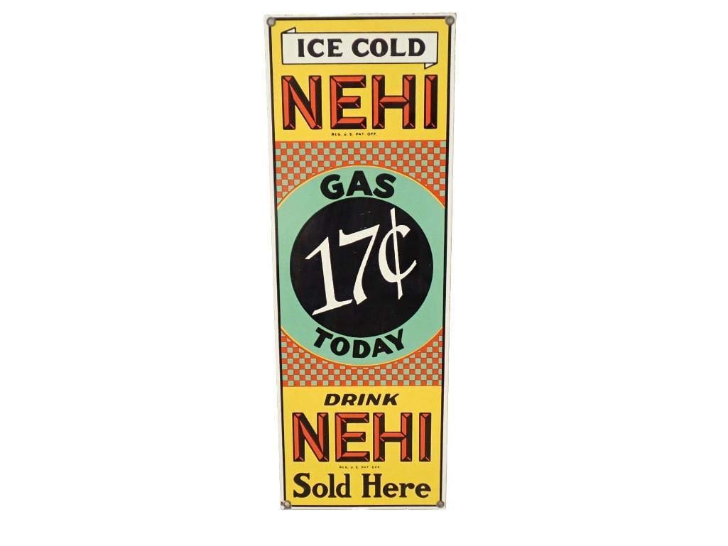 A Nehi Soda Enamel Advertising Sign: A Nehi Soda Enamel Advertising Sign 20" x 7"