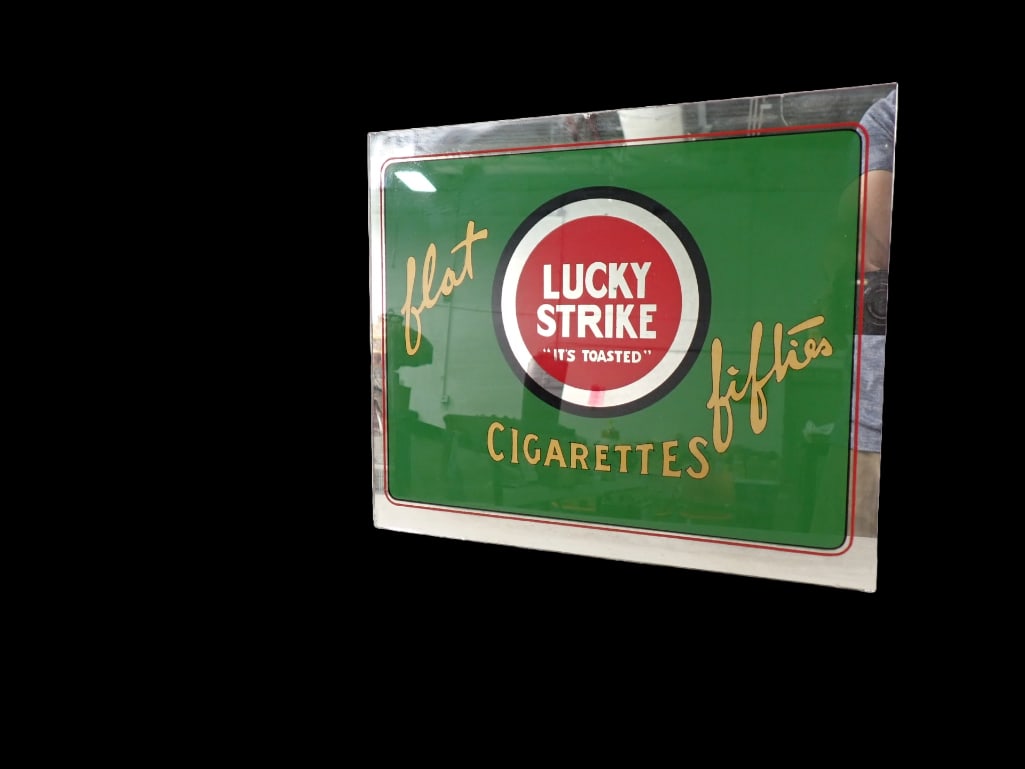A Lucky Strike Mirror Glass Sign 12" x 10": A Lucky Strike Mirror Glass Sign 12" x 10"
