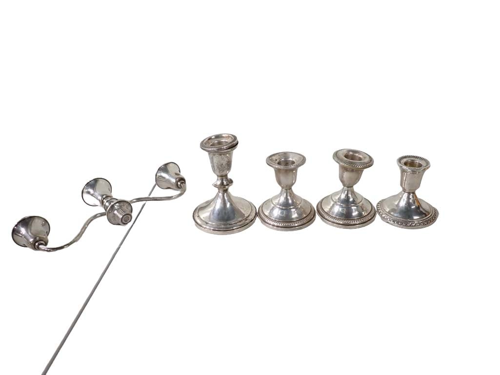 Group of Weighted Sterling Silver Lighting incl 1 Pair of Fisher Low Candlesticks in the French Gadr (1 of 8)